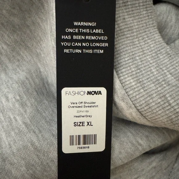 Off-Shoulder, Oversized, Heather Grey Sweatshirt - Picture 4 of 6